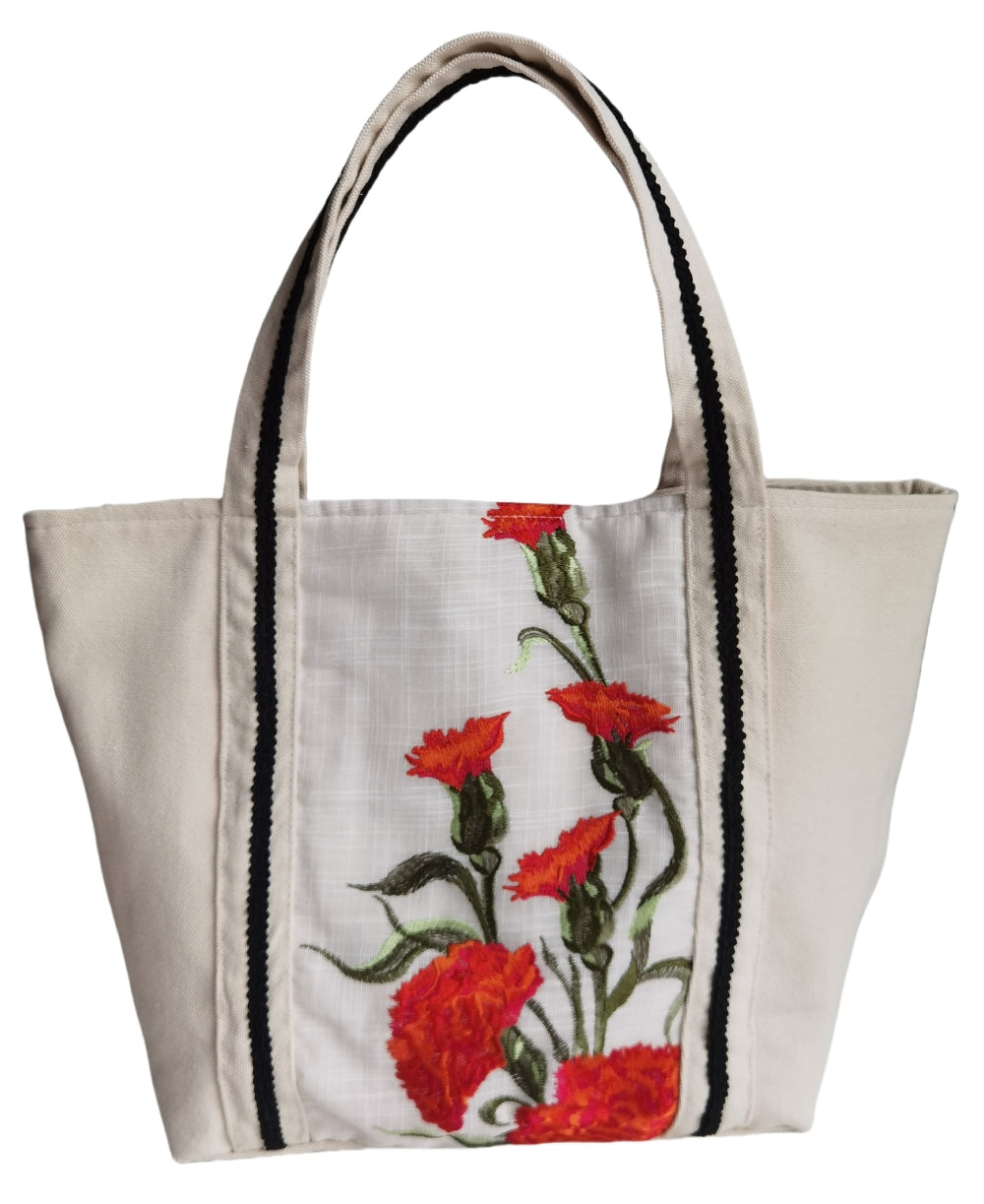 Embroidery Floral Pattern Tote Shoulder Linen Casual Shopping Bag